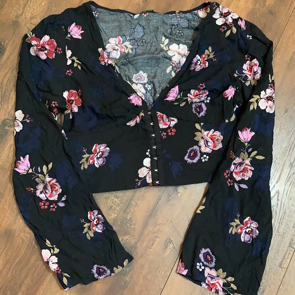 Wild Fable Floral Crop Top, plunging neckline